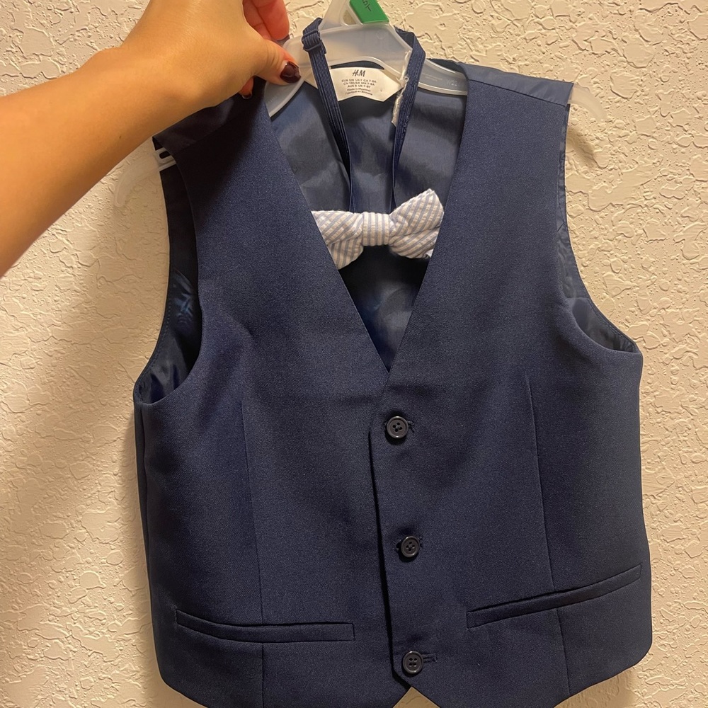 H&M Navy Blue Vest with Striped Bow Tie